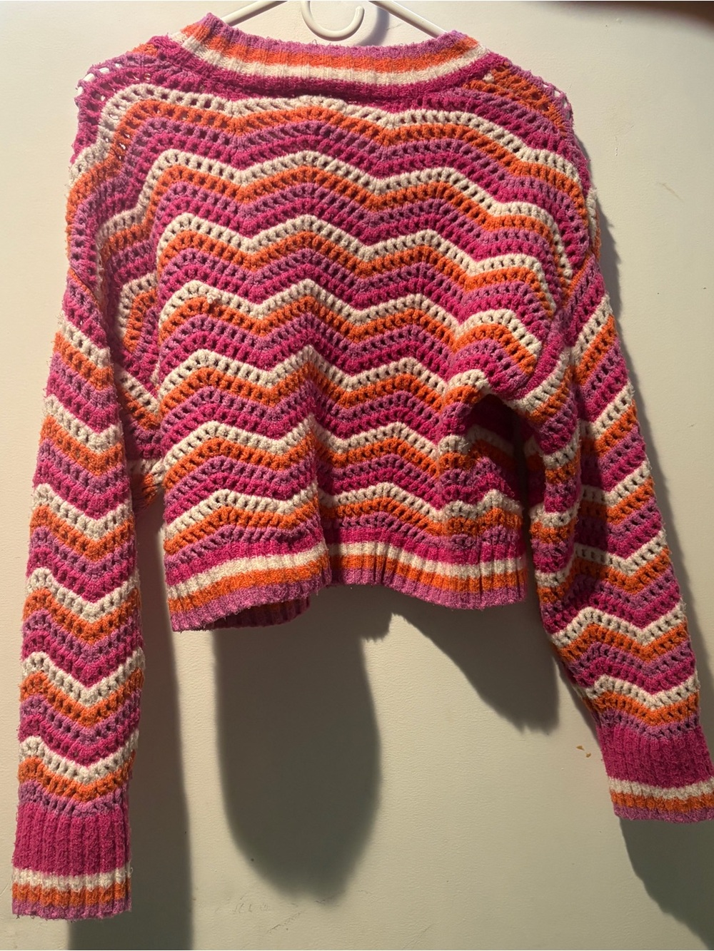 Women’s Chevron Stripe Crochet Sweater - Pink/Orange/Cream